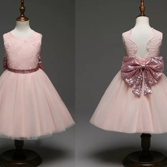 🎀New! Blush Pink Tutu Sparkly Bow Lace Dress - Picture 2 of 8